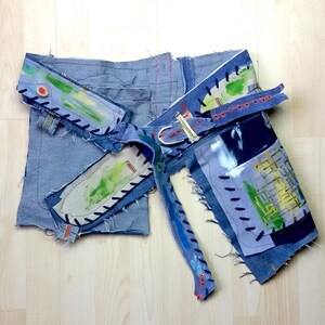 Denim und Ledergürtel, Festival Kleidung Hip Bag, wickeln um Gürtel, bunt, braun, Hippie-Gürtel, Frauen Gürtel, verstellbaren Gürtel, von Hand bemalt