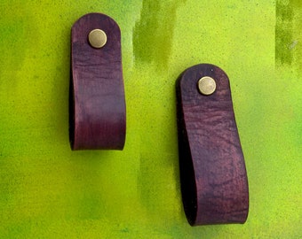 Leather pulls for cupboards,old mahogany painted leather furniture pull,drawers leather pulls,doors leather pulls,antiqued furniture handles