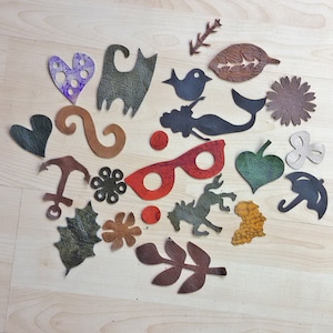 leather die cut shapes,coloured leather embellishments,shapes for leather craft project,different leather blank shape,leather applique patch