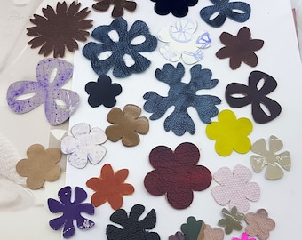 Leather flowers cuts,color mix leather flowers cut outs,DIY leather leaves cuts,mixed size leather flowers for craft,leather craft flowers
