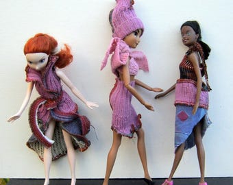quirky doll clothes,colorful doll clothes,fashion doll unusual dress,eccentric mix doll clothing,doll skirt,doll clothes set,funy doll pant