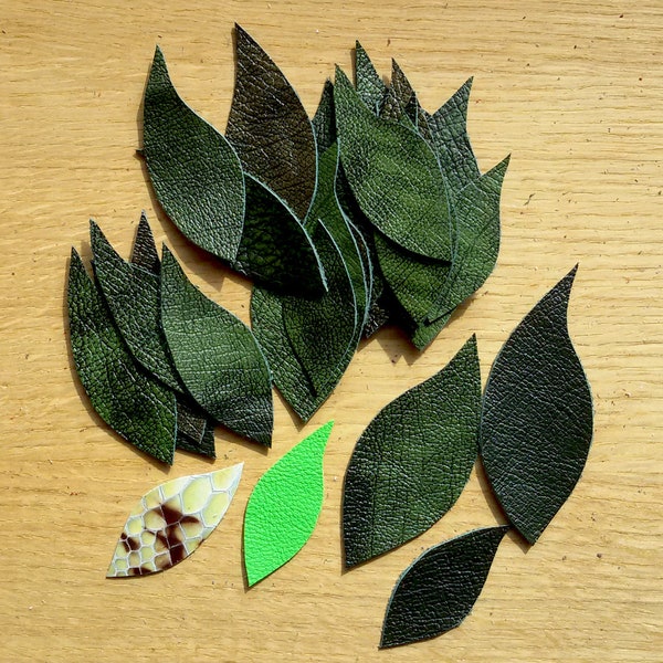 leather leaves mixed sizes and design,green leather leaf,shades of green leather leaves,green leather leaves,mixed tones leather leaves