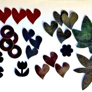 leather die cut shapes,coloured leather embellishments,shapes for leather craft project,different leather blank shape,leather applique patch