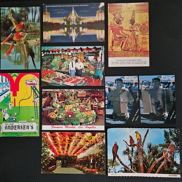 California vintage postcards, lot of 9 Sea World Capitola Berkeley Los Angeles Andersen's San Francisco Busch Gardens