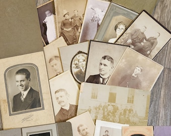 Antique Cabinet Cards and tin types lot of (16) various sizes, portraits Everett, Bedford, Altoona, Johnstown, Saxton, Lebanon, PA/others