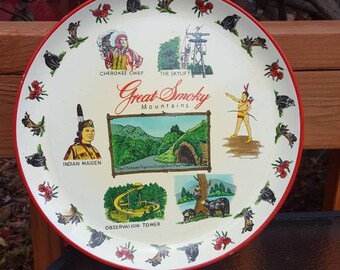 Vintage Great Smokey Mountains Souvenir plate or tray - made in Japan of a plastic or possibly pressed paper product