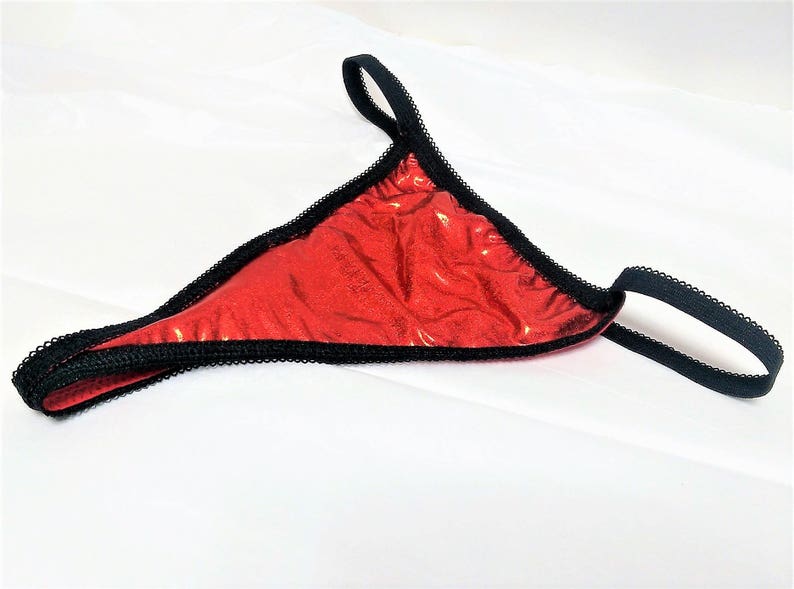 Plus Size Shiny Thong Panty Blood Red & Black Misses | Etsy