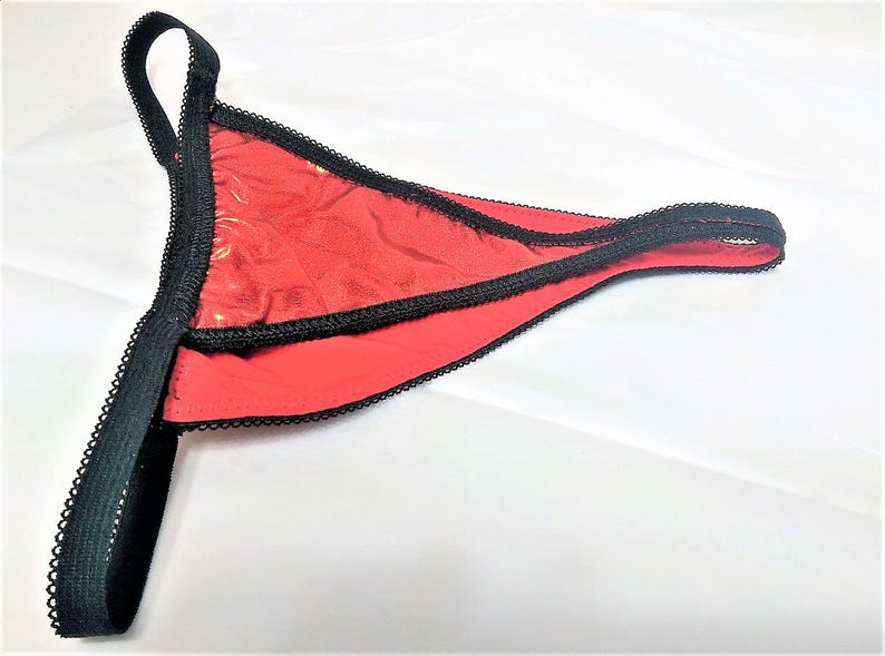 Plus Size Shiny Thong Panty Blood Red & Black Misses | Etsy