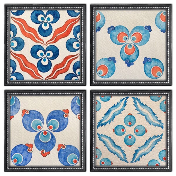 Turkish Ottoman motifs 'Cintamani' Watercolor painting patterns set of 4 watercolor art,decorative art,traditional art,wall decor,pattern ar