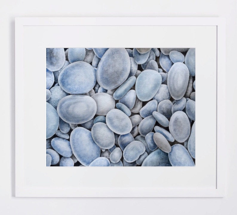 Watercolor Painting Stones Original Art Decorative Art Blue Decor Etsy