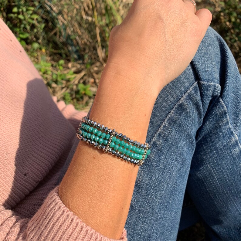 Elastic blue and silver cyrastal beacelet,handmade jewellery,handmade bracelet,cyrstal beaded bracelet