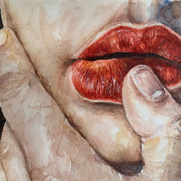 Watercolor original painting lips,watercolor lips,girl lips painting