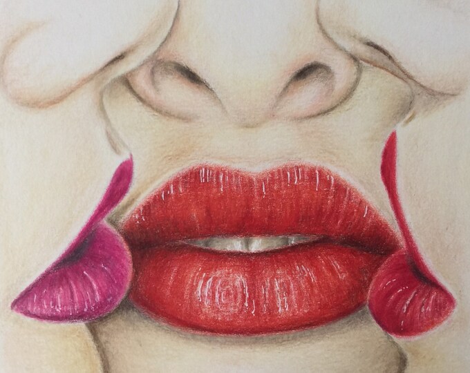 Red Lips Colored Pencil Drawing,lip Painting,original Drawing of Lips ...