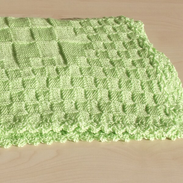 Hand Knitted Baby Blanket Green