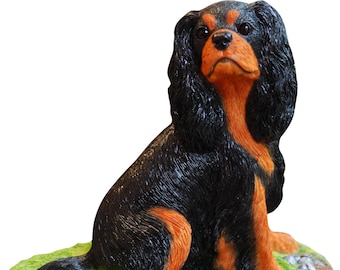 Black & Tan Cavalier King Charles Spaniel Figurine. A quality sculpture handmade and painted In England