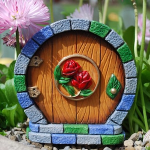 Hand Painted Rose Fairy Door: Garden Decor