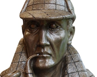 Sherlock Holmes Head Bust Figurine with Violin Gift Bronze Finish