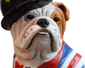 Statuetta di bulldog britannico fatta a mano: gilet Union Jack, bombetta