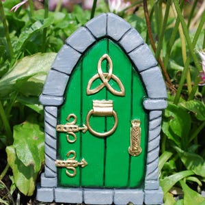 Hand Painted Celtic Fairy Door: Embossed Trinity Knot, Indoor/Outdoor