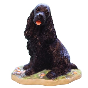 Black Cocker Spaniel Dog Figurine - 5 1/4&quot; High - Fine Detail. A quality hand painted sculpture by Peakdale Sculptures - England