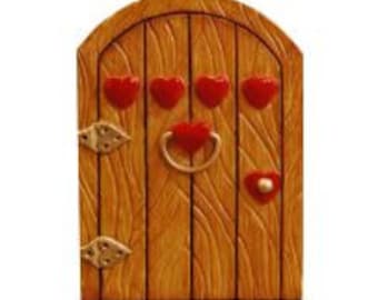 Four Hearts Fairy Door - Hand Painted Light Brown - Size 3.5 Inch  high - Indoor or Out