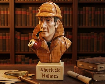 Busto de Sherlock Holmes: Feito à mão e pintado - 14,6 cm de altura - Traços realistas, escultura detalhada. Perfeito para fãs de Sherlock.