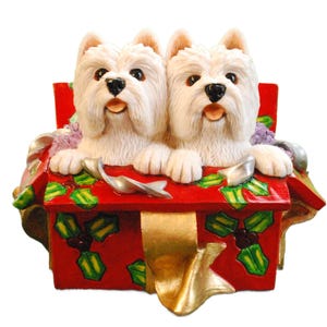 Pair of Westies In Christmas Box Figurine Gift - A Quality Handmade Gift