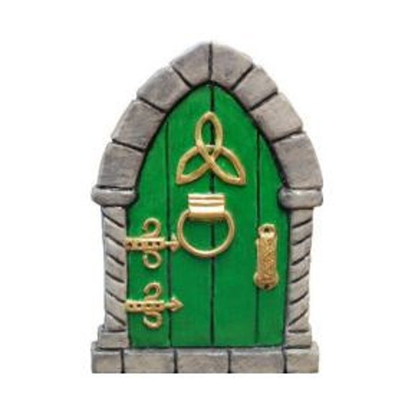 Celtic Fairy Door - Hand Painted Green- Size 3 1/2 Inch high - Indoor or Out