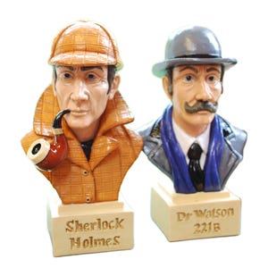 Sherlock Holmes and Dr Watson Statues - Size 5 3/4 Inch high - Painted Figurine Busts - Handmade by Peakdale Sculptures - A Quality Gift