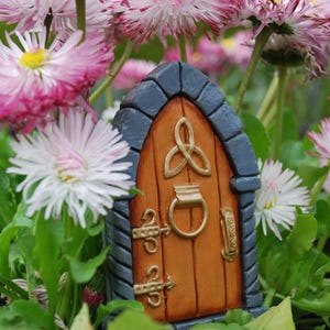 Hand Painted Celtic Fairy Door: Indoor/Outdoor Resin Sculpture