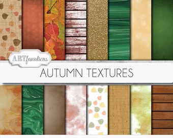 Fall & Autumn Digital Papers "Autumn Textures" with rich earthy hues, fall season, autumn leaves, burlap, wood, bokeh, marble, watercolor