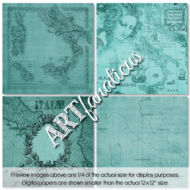 Italy Paper Maps Vintage Italy Background Italy Maps 12x12 Digital Paper For Journals Scrapbooks Invitations Junk Journals Planner Supplies image 3