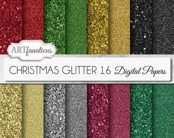 Navidad digital "Navidad GLITTER" chispeante brillo rojo papel, papel de oro brillo, plata y negro, papel de navidad