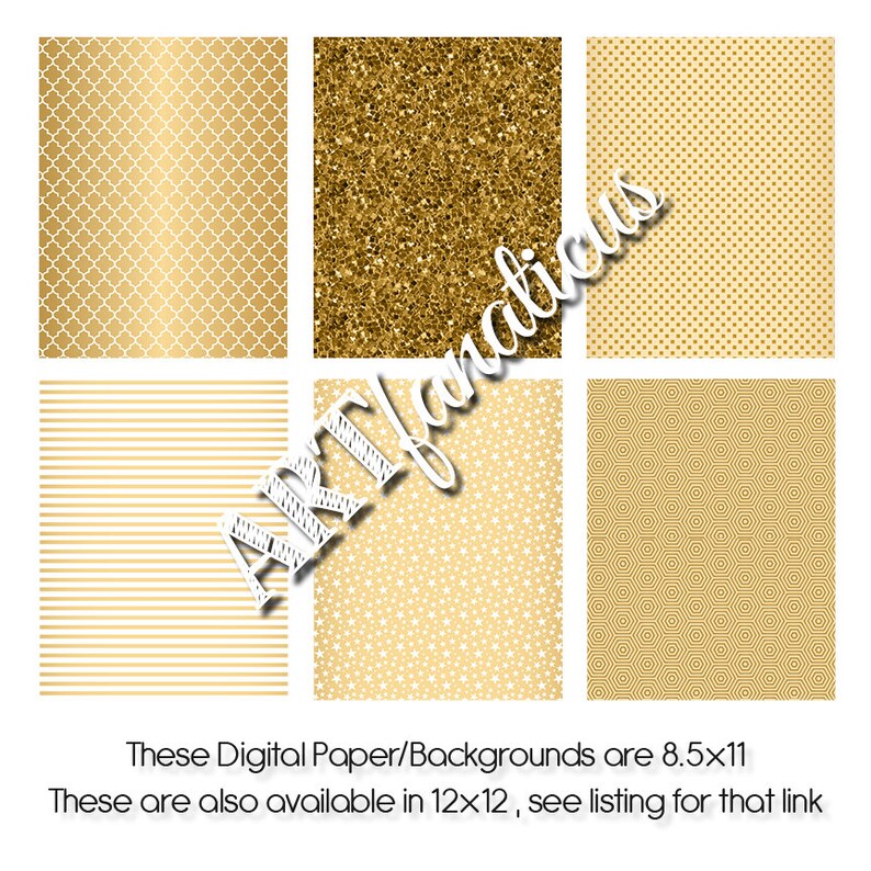 Digital paper, 8.5x11 GOLD SHINE gold background, gold glitter, golden stars, chevron, gold quatrefoil, blog background image 3