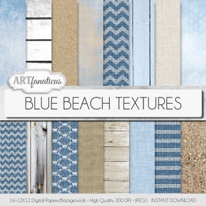 Digital papers beach, "BLUE BEACH TEXTURES" beach, sand, beach wood, drift wood, blue sky, blue ocean,sea shells,burlap, linen,weave,chevron