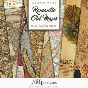 Old world maps "Romantic City Maps of The World" globe, ancient maps for scrapbooking, greeting cards, website backgrounds, digital designs