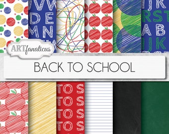 School Digital Papers "BACK TO SCHOOL" 2 chalkboards, alphabet, apples, scribble, notebook, lined paper great for 1st day school projects