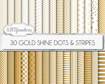 Gold pattern papers "GOLD SHINE Dots & Stripes" 30 metallic gold background,polkadots,gold dots,sketchy gold dots,gold stripes,gold patterns
