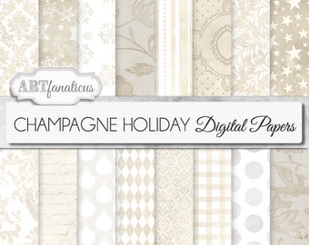 Winter Christmas Digital Papers Background "CHAMPAGNE HOLIDAY" Romantic, Shabby Chic, Holiday Backgrounds for scrapbooking, invitations,etc