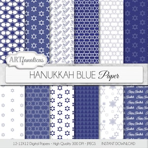 Chanoeka digitale papieren "Chanoeka Blue" Davidster, Chanoeka, Joodse ster, digitale achtergronden voor scrapbooking, uitnodigingen, kaarten & enz