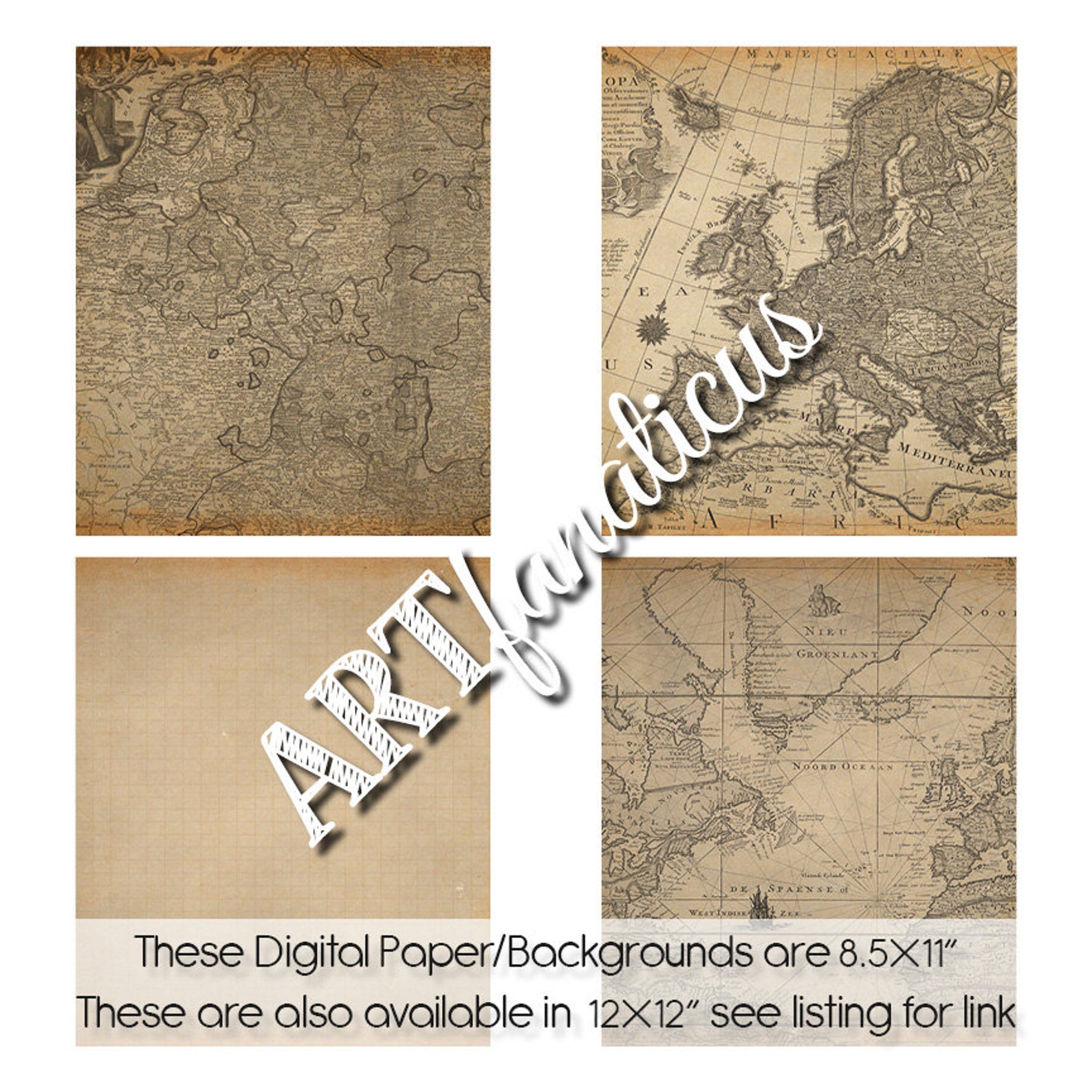 Digital Maps 8.5x11 Digital Paper, "antique SEPIA MAPS 8.5x11 ...