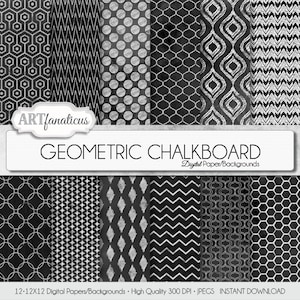 Digital Papers &quot;GEOMETRIC CHALKBOARD&quot; chalk background,blackboard, geometric chalk designs, quatrefoil, photographers, weddings, invitations