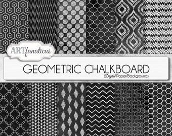 Digital Papers "GEOMETRIC CHALKBOARD" chalk background,blackboard, geometric chalk designs, quatrefoil, photographers, weddings, invitations