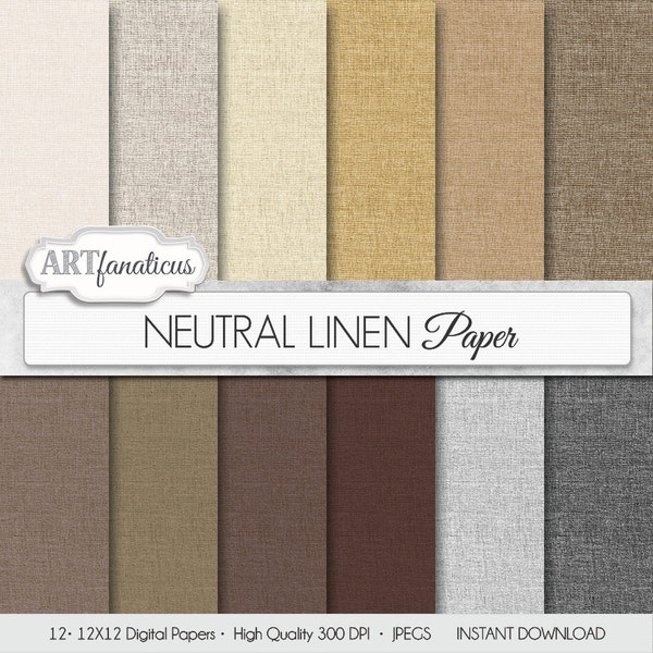 Linen digital papers, "NEUTRAL LINEN" natural color linen texture paper for scrapbooking, invitations, cards, home décor and more