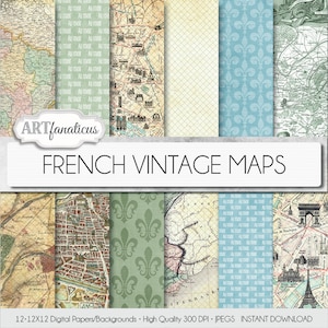 Papéis digitais do French Vintage Maps, planos de fundo "FRENCH VINTAGE MAPS", mapas antigos, França, mapas de Paris, geografia francesa, mapas vintage