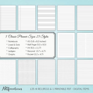 Digital Planner Paper CLASSIC PLANNER PAGES digital agenda pages, lined, grids, graphs, dots, diary pages, notebook, digital planner paper image 2