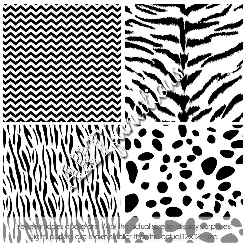 Black & White ANIMAL PRINTS Digital Papers Animal Pattern - Etsy