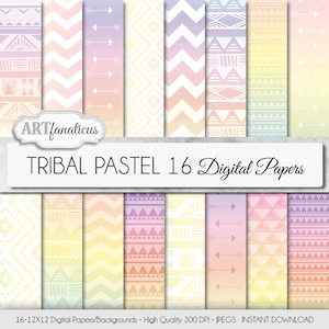 Pastel digital paper &quot;Tribal Pastel&quot; digital paper tribal patterns in pastel colored with arrows, triangles for scrapbooking, invitations