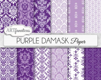 Purple damask papers "PURPLE DAMASK" elegant, purple, lilac, lavendar, white, damask for weddings,scrapbooking, invites, cards, home décor