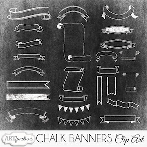 Chalk Banners Clip Arts &quot;CHALK BANNERS CLIPART 25 hand drawn chalk banner clip arts 12x12 chalkboards chalkboard labels & chalkboard ribbons